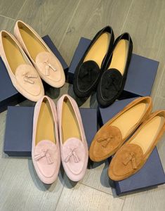 Scarpe eleganti da donna, comode, in pelle di montone scamosciata, per bambini, suola in gomma antiscivolo, semplice ed elegante, con plateau, mocassino con nappe