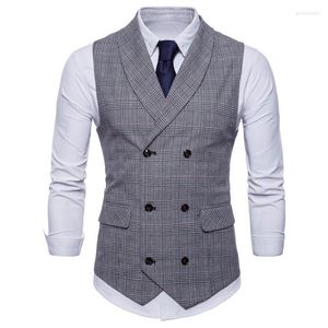 Men's Vests Brand Suit Vest Men Jacket Sleeveless Beige Gray Brown Vintage Tweed Fashion Spring Autumn Plus Size Waistcoat Guin22