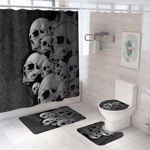 3D Print Skull Shower Curtain Waterproof Polyester Bathroom Curtains Anti-skid Bath Rugs Carpet Toilet Lid Cover Mat Home Decor 220517