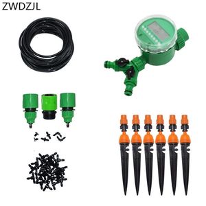 Greenhouse DIY Automatic Watering Micro Drip Irrigation System 2-way Garden Self Watering Kits with Adjustable Dripper 1 set T200530