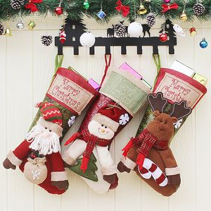 Christmas Stocking Santa Claus Socks Candy Bags Gift Holder Xmas Noel Decoration Gift for Kids Christmas Tree Ornaments Supplies 201027