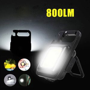 Mini lanterna de lanterna LED portátil USB Luz de trabalho recarregável 800 lúmens Chaveta brilhante Luz de bolso pequenas lanternas de bolso para carro ao ar livre
