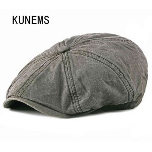 Kunems Koreanバージョンの洗浄されたベレー帽ピークブラインドコットンメンズハットカジュアルアウトドアキャップ