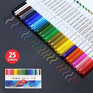 2125 Renk Kumaş Tuval için Kalıcı Akrilik Boya İşaretçisi Kalemler Sanat Kaya Boyama Kartı Yapım Metal ve Seramik Cam 220721