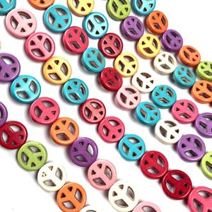 Other Natural Stone Loose Beads Mixed Color Peace Sign Turquoises Strand 10 12 15 20MM For Jewelry Making DIY Bracelets NecklaceOther on Sale