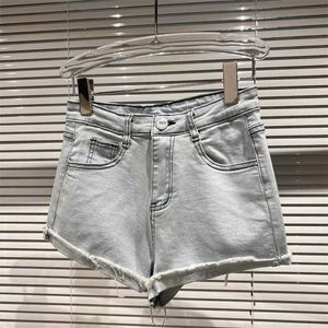 Deat Women Elastic Slim Denim Shorts Solid Color High midja Små flänsande Fashion Spring Summer 11B655 210709