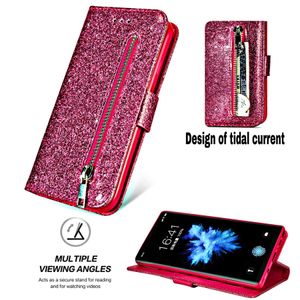 New Bling Glitter Cases For Samsung Galaxy S21 S20 Ultra S10 S9 S8 Plus S20FE Note 8 9 10 Leather Flip Zipper Wallet Cover Coque