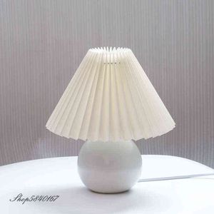 Retro plissado ao lado da lâmpada luminária coreana lâmpadas de mesa fofas lâmpada de mesa para quarto menina princesa lâmpada de lea