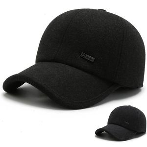 Men S Wool Baseball Caps For Winter With Warm Ear-flaps Adult Male Dad Solid Color Hat Adjustable Size Autumn