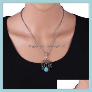 Pendant Necklaces Pendants Jewelry Womens Vintage Peacock Tibetan Sier Turquoise Fashion Gift National Style Women Diy Necklace Drop Deliv