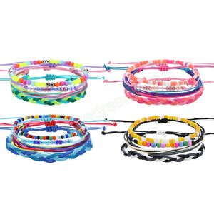 4st Bohemian Multilayer Wax Rope Armband Set för kvinnor Färgglada pärlor Vävda vattentäta armband Fashion Jewelry