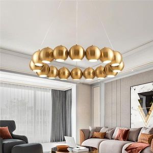 Postmodern Iron Ball Pendant Lamps Luxury LED Dragon Balls Gold Chandelier Living Room Bedroom Pendant Lamps Simple Circular Hanging Lights Home Fixtures
