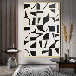 Semplice colore nero bianco geometrico moderno astratto pittura a olio 100% dipinto a mano moda nuovo design tela arte decorazione della parete della casa immagini per soggiorno A 601