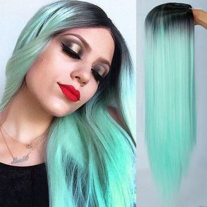 Synthetic Wigs Mint Green Long Straight Hair Wig For Women Bundle With Closure Daily Party Game Of Pre Colored Pack Tobi22