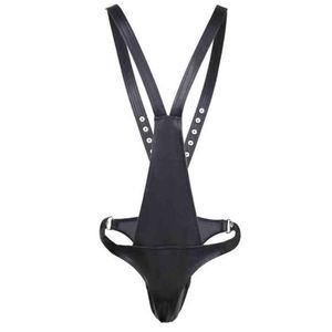 Nxy Sm Bondage Fetish Men Pantaloni di pelle erotici Maschi Gay con apertura sul cavallo Pole Dance Costumi per adulti Bdsm Sex 220423