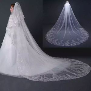 3/4/5 Meter White Ivory Cathedral Wedding Veils Long Lace Edge Bridal Veil with Comb Wedding Accessories Bride Veu Wedding Veil