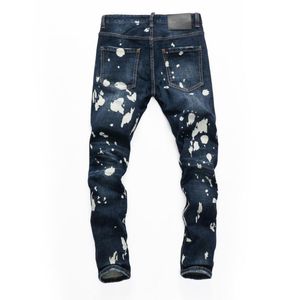 2021 Hip-Hop High Street Fashion M￤rke Jeans Retro Torn Fold Stitching Men's Designer Motorcykel Riding Slim Pants Storlek 28 ~ 40#711