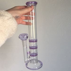 Cam nargile 3 katman petek düz sigara içme eskimesi su bongs 14mm eklem geri dönüştürücü su boruları buz yakalayıcı