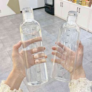 Garrafa de vidro de grande capacidade 500/750ml com tampa de marcador de tempo para bebidas de água transparente suco de leite copo simples presente de aniversário y220428