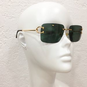 Occhiali da sole senza montatura 0330 Oro / Verde per uomo Tende da sole classiche Occhiali UV400 Accessorio alla moda Estate con scatola