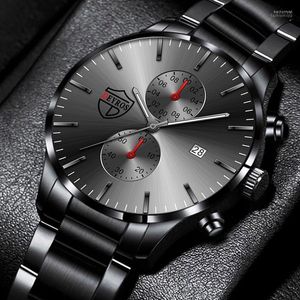 Relógios de pulso relógios masculinos de moda de luxo para homens de aço inoxidável quartzo relógio de pulso calendário luminoso relógio