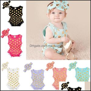 Rompers Kids Girls Bronzing Dots Romper Infant Toddler Sleeveless Pompom Jumpsuit With Headband Summer Fashion Baby Cli Mxhome Dhzai