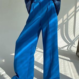 Clacive Blue Office Womens Fashion Loose Full Length Ladies Curigy High Waist Wide Pants for Women 220727