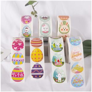 Wholesale gift tags stickers resale online - 500 stickers happy easter stickers cute rabbit self adhesive seal label sticker for party kids gift bag decor tags handmade253m