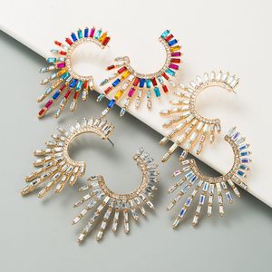 Luxury C Letter Studs Crystal Rhinestone Sunflower Earrings Gifts Fashion Metal Women Colorful Dangles Wedding Street Party Irregular Charm Jewelry Accessories