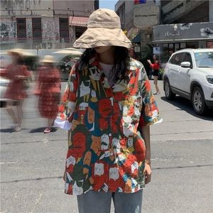 Damen Blusen Shirts Sommer Vintage Shirt Oversize Harajuku Kurzarm Strickjacke 90er Jahre Ästhetische Koreanische Mode Anime Hippie Bluse Damen