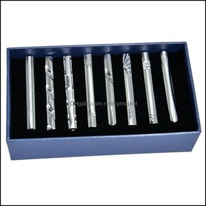 Manschettenknopf- und Krawattenklammer-Sets, Manschettenknöpfe, Verschlüsse, Reißzwecken, Schmuck, 8-teiliges Herren-Bar-Set für Gentleman-Krawatten, Hochzeit, Business-Clips mit Box, 6 cm silberfarben