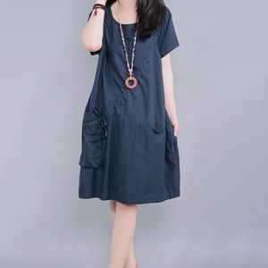 Casual Dresses Summer Beach Women Plus Size Loose Soft Crewneck Short Sleeve Tie Pockets Swing T Shirt Dress VestidosCasual