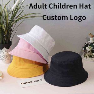 Anpassad förälder-barn fiskare mössa för män kvinnor japanska par hink hattar sommar barns solskade Panama hattar y220708