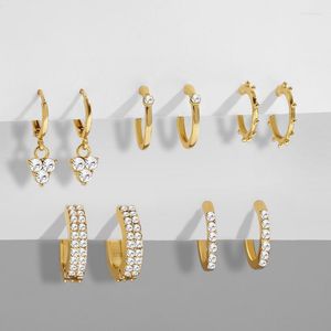 Hoop & Huggie Color CZ Zircon Gold Earrings For Women 5 Pair Geometric Small Set Jewelry Wedding Bijoux BrincosHoop Kirs22
