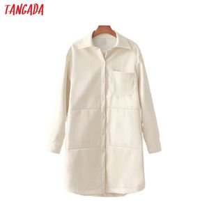 Tangada Women White Faux Leather Jacket Coat Spring Fashion Sleeve Long Lourder Exclued Boy Friend Female Coat 1d209 201027