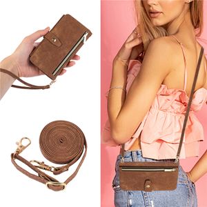 Lanyard Flip Folding Phone Case för Samsung Galaxy S22 Ultra S21 Plus S20 S21FE S20FE S10 S9 Note20 Note10 Pro Note9 Crossbody Flera kortplatser PALLETSKAL