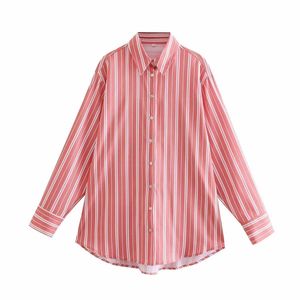 Striped Shirt Women Fashion Long Sleeves Blouse Casual Buttoned Top Chic Lady Pink Shirts Woman Tops haut femme 210709