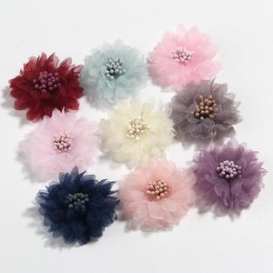 4cm Liten Chiffon Fabric Flower for Hair Accessories Artificial Flowers Dress Wedding Bouquet Decoration