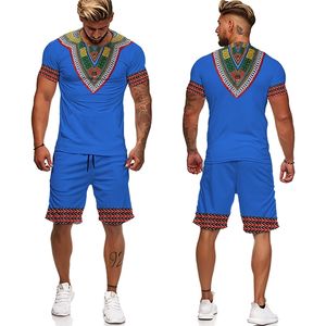 African Clothes For Men 3D Printed Ethnic Style T-Shirt Set Vintage Casual T-Shirt Shorts Oversized 2 Piece Suit Tracksuit 220622