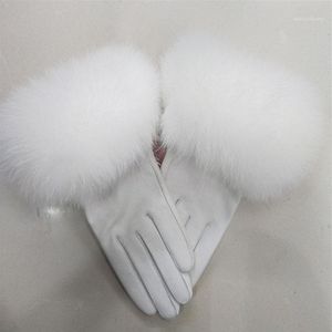 Vijf vingers handschoenen vrouwelijk echt leer met bontmoord vrouwen warme winter echte dames casual handwarmer13124