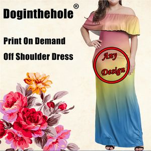 Doginthehole Damenmode, schulterfreies Maxikleid, stilvoll, 3D-Anpassungsbild, bedruckt, lockere Rüschen für Damen, 220616