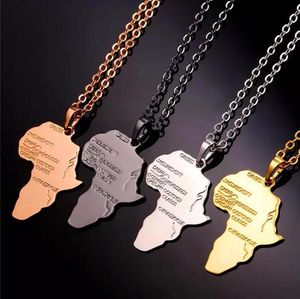 Stainless Steel Map of Africa Country Pendant Necklace Men Women Hip Hop African Jewelry