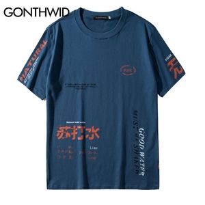 Gonthwid Soda Water Ripped Drukowane koszulki Streetwear Hip Hop Chiński Charakter Casual Krótki Rękaw Topy Tees Men Tshirts 220408