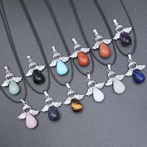 Natural Crystal Stone Rose Quartz Angel Pendant Necklace Gem Amethyst Pink Dongling Jade Pendants for Women