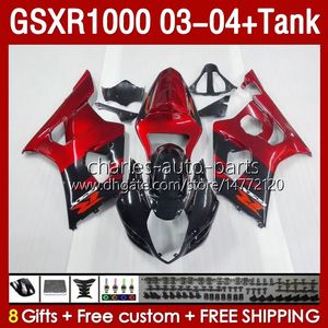 OEM Zbiornik Fairings dla Suzuki GSXR-1000 K 3 GSX R1000 GSXR 1000 CC 03-04 Body 147NO.0 1000cc GSXR1000 K3 03 04 GSX-R1000 2003 2004 Wtryskowe Formy Fairing Kit Metallic Red Ket z czerwonymi czerwonymi czerwonymi