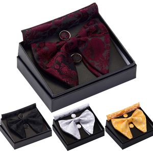 Gusleson Paisley Big Bow Tie Men s Blue Red Yellow Bowtie Pocket Square Cufflinksセットギフトボックスシルクウェディングネクタイ220630