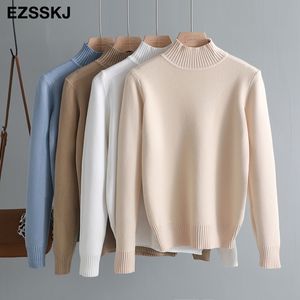 Koreański w stylu luźne swetra pullover swobodny halt geneck z długim rękawem dzianiny skoczki solidny podstawowy sweter 220809