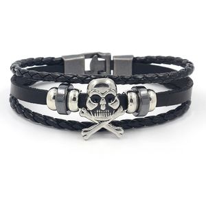 S2938 Europa Modeschmuck Legierung Perlen Punk Leder Armbänder männer Retro Schnalle Legierung Schädel PU Leder Armbänder