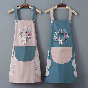 Kitchen Wipeable Waterproof Oil-Proof Cartoon Wreath Rabbit Kitchen Nail Shop Apron for Women Baking Accessories 90*70cm