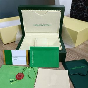 SW Rolex lusso Scatola per orologi verde di alta qualità Custodie Sacchetti di carta certificato Scatole originali per orologi da uomo in legno Borse regalo Accessori